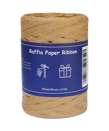 HAMUIERS Raffia Ribbon for Gift Wrapping Packing Paper Twine Ribbon Craft Ribbon for Crochet - 1/4'' Wide 109 Yards Kraft 109 Yards