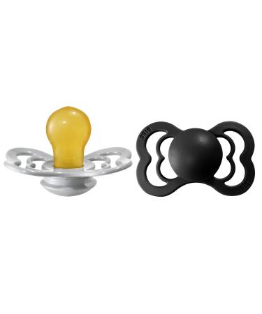 BIBS Supreme Baby Pacifier 2-Pack | Made in Denmark | BPA Free Dummy Soother Symmetrical Nipple. Natural Rubber Latex Size 2 (6-18 Months) Cloud/Black