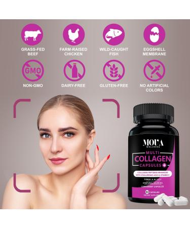 Mova Wellness Multi Collagen Capsules with Vitamin C & Hyaluronic Acid - Types I II III V & X - 60 Capsules - Buy Online on GoSupps.com