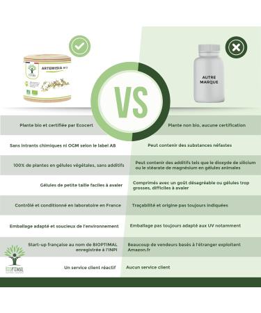 BIOPTIMAL - Artemisia Bio - Dietary supplement - 100% wormwood powder - Appetite Menstrual Cycle Kidney Health - Made in France - Ecocert certified - Vegan - 60 capsules - Buy Online on GoSupps.com