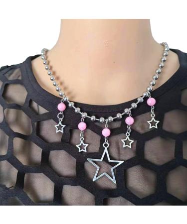 Oralgo's trendy necklace with star neckline unique hollow star pendant pearl necklace jewelry personalized necklaces alloy and acrylic