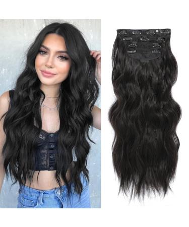 Hair Extensions Clip in 4PCS Dark Brown 20Inch Hair Extension Long Wavy Full Head Clip in Hair Extension Synthetic Fiber Hair Pieces for Women