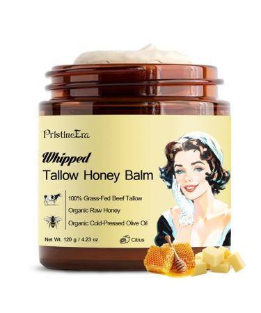 Beef Tallow for Skin - Whipped Tallow Honey Balm - Beef Tallow Moisturizer for Body Natural Tallow Skin Care Cream Body Butter Nourish and Soothe Dry Skin 4.23 FL OZ(Citrus) Citrus 4.23 Fl Oz (Pack of 1)