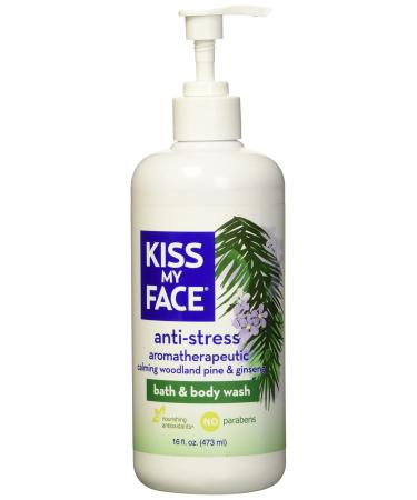 Kiss My Face Anti-Stress Woodland Pine & Ginseng Shower Gel - Rejuvenate Your Mood With Ginseng & Woodland Pine - Antioxidant Blend of Olive Oil  Aloe & Vitamin E - 16 fl oz Bottle