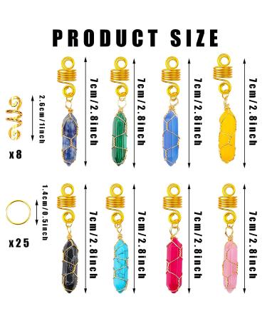 Kaiersi 41 Pcs Crystal Gemstone Hair Jewelry for Dreadlocks and Braids - Golden Loc Beads, Cuffs, Rings & Accessories - Buy Online on GoSupps.com