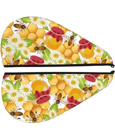 Bees Honeycomb Jars Honey & Super Absorbent Microfiber Hair Towels - Coral Velvet Quick Dry Wrap for Long Curly Thick Hair - Buy Online on GoSupps.com
