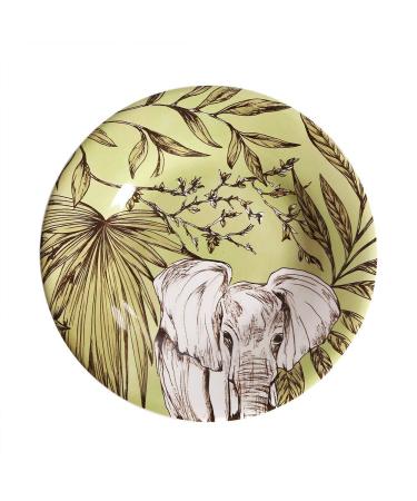 SHAOHUASC Ceramic Plates Round Dishes Bone China Cartoon Character Printed On-Glazed Elephant Floral Plate