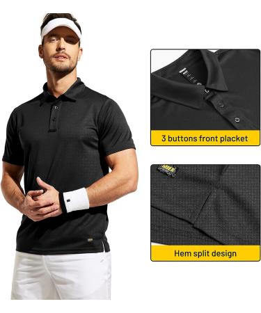MIER Men's Quick Dry Polo Shirt - Black, Small | Moisture Wicking Recycled Polyester, Golf & Casual Wear - Buy Online on GoSupps.com