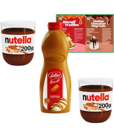 Breakfast Dessert Bundle: Biscoff Topping Sauce (1kg) and 2x Nutella Hazelnut Chocolate Spread (200g each) + Recipe Cards | Go2 Groceries - Buy Online on GoSupps.com
