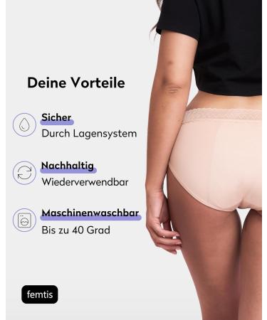 Femtis Vika Heavy Bleeding Period Underwear | Organic Cotton Lace Hipster | Eco-Friendly Washable Menstrual Underpants | XS Apricot - Buy Online on GoSupps.com