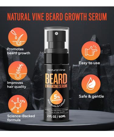 Natural Vine 5% Minoxidil Beard Growth Oil for Men - Biotin & Caffeine Beard Regrow Serum | Thicker Fuller Beard 2 FL OZ - Buy Online on GoSupps.com