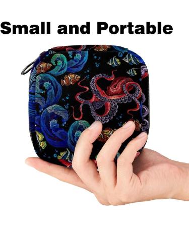 Stylish Menstruation Pad Bag with Zipper | Octopus & Tropical Fish Pattern | Women's Napkin & Tampon Collection Bag - Buy Online on GoSupps.com
