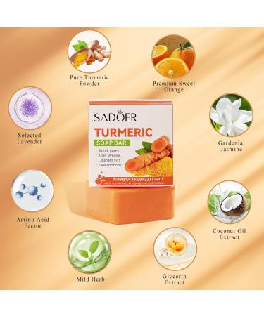 Turmeric Soap Bar Set (3 Pcs) | Handmade Gentle Cleanser with Coconut Oil & Glycerin | Deep Cleansing for All Skin Types | Smooth Skin for Men & Women - Buy Online on GoSupps.com