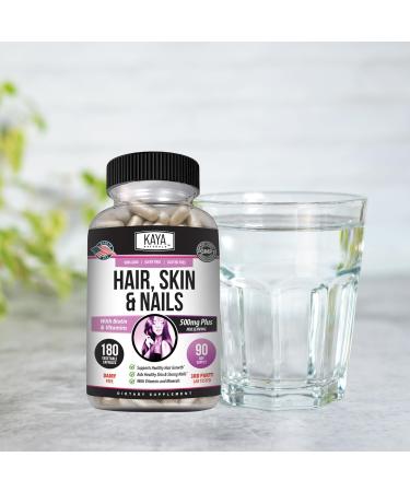 Kaya Naturals Hair Skin Nail Capsules BIOTIN Vitamin D Vitamin B-12 A Folic Acid Support Hair Support Vitamin Supplement - 180 Count 180 Count (Pack of 1) - Buy Online on GoSupps.com