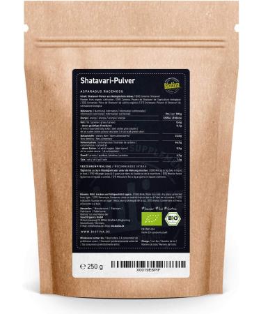 Buy Shatavari Powder Bio 500G (2x250g) - Authentic Indian Asparagus Racemosus - Certified Ayurveda Quality - Fast International Shipping - Biotiva - Buy Online on GoSupps.com