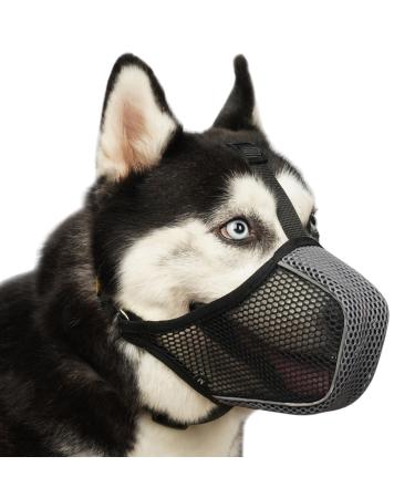 Mayerzon muzzle for dogs mesh soft muzzle for large medium-sized and small dogs for carving care biting chewing breathable reflective dobermann husky muzzle with black/gray XS (snout: 6 "-8 ")