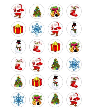 24 x Christmas Cupcake Toppers Edible Wafer Paper Rice Fairy Snowman Santa Jingle Bells Tree