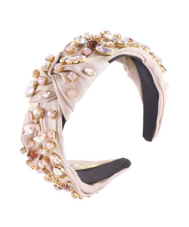 Crystal Velvet Cross Knotted Turban Headband with Colorful Rhinestones - Wide Hair Band Hoop for Women and Girls in Brown - Buy Online on GoSupps.com