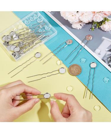 Unicraftale 20 Sets U Shadow Platinum Hair Needles & Bezel Empty Hairpins - Brass DIY Cabochon Accessories with 12mm Glass Cabochons & 80mm Hair Fork for Jewelry Making - Buy Online on GoSupps.com