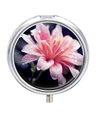 Pill Box Pill Case 3 Compartment Travel Pill Box Flower Printing Small Pill Box Portable Medicine Pill Case Pill Organizer for Purse & Pocket for Travel Handbag (Round)