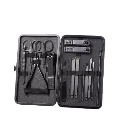 Dinghaole Professional Manicure Set Nail Clippers 18 Pieces Stainless Steel Nail Care Tools with Black PU Leather Bag Suitable for Thick Nails Portable for Travel and Home Use