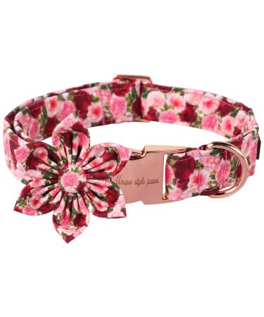 Unique Style Paw's dog collar with flower red pink peony dog collar adjustable comfortable cotton flower collar for young girls dogs flower collar with metal buckle L neck 16-24in L F: peonies
