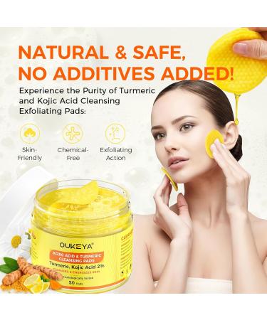 OUKEYA Facial Pads with Turmeric and Kojic Acid Gentle Cleansing Pads with Vitamin C Chamomile and Grapefruit Seed Extract Moisturizing and Soothing for the Face 50 Pieces - Buy Online on GoSupps.com