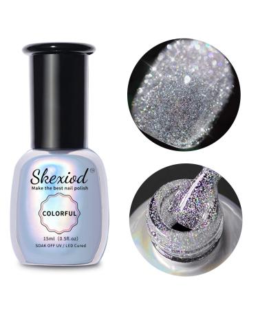 Skexiod Glitter Gel Nail Polish, 15ml Holographic Gel Nail Polish Soak Off LED UV Nail Gel Polish for Nail Art Starter Manicure DIY at Home and Professional Salon , 0.5oz B105