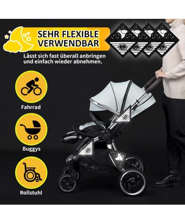 4 Universal Security Reflectors for Strollers - Velcro Fasteners | Sweet Babies & Clouds Moon Star Motif - Buy Online on GoSupps.com