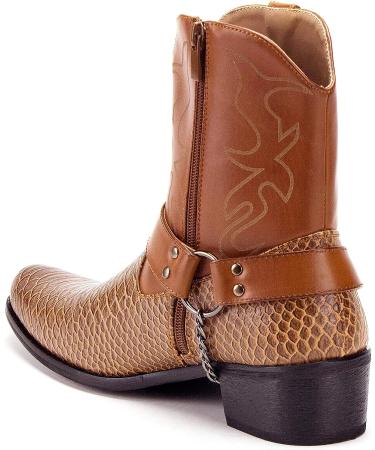 Jazame Men's Western Ankle High Cowboy Motorcycle Riding Boots - Brown Snake | Size 7 - Buy Online on GoSupps.com