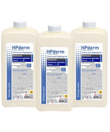 SORIFA Pack of 3 - HPderm Vegetogrins Cleansing Cream Strength 4 - Hands and Arms - Special Dirts - Grease Paint Ink Putty Tar Glue Foam - Soap Free - 1L Bottle