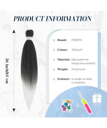 Feshfen Pre Stretched Hair Extensions for Braids - 65 cm Ombre Black to Silver - Yaki-Textured 4 Pack Hair Extensions - Buy Online on GoSupps.com