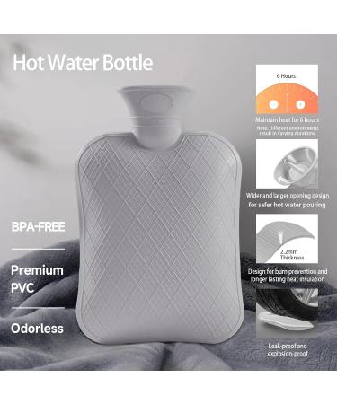 ANMIA Extra Large 2L Hot Water Bottle for Pain Relief & Bed Warming - Eco-Friendly Non-Toxic Rubber/Silicone - Grey - Buy Online on GoSupps.com