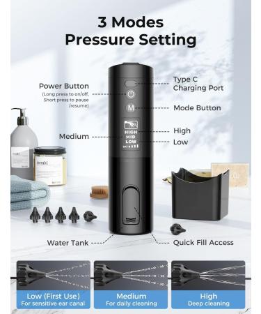 Updated Ear Wax Removal Kit IPX7 Waterproof Ear Cleaning Tool with Clear LED Display USB Rechargeable Electric Ear Irrigation Flushing System Safe and Effective Electric Ear Cleaner Tool - Buy Online on GoSupps.com