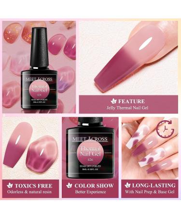 MEET ACROSS Pink Color Changing Gel Nail Polish Set - Mood Temperature Change Translucent Nude Pink Gel Polish with Foil & Crystal Accents - Buy Online on GoSupps.com