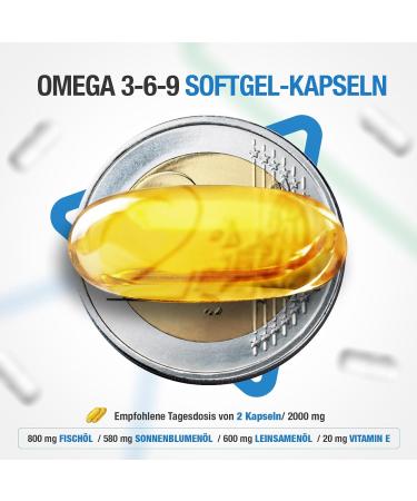 High-Dosed Omega 3 6 9 Capsules - 1000mg Softgels | 100 Count | Premium Fish Oil Sunflower & Flaxseed Oil with Vitamin E | 3+ Month Supply - Buy Online on GoSupps.com