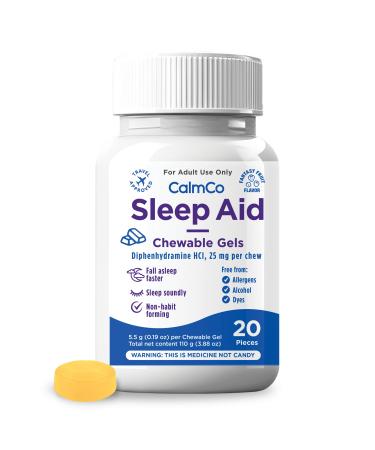 CalmCo Adult Sleep Aid Non-Habit Forming Sleep Support with Diphenhydramine HCl 25 mg Nighttime Sleep Aid Chewable Gels Promotes Better Sleep and Helps You Fall Asleep Faster 20 Count