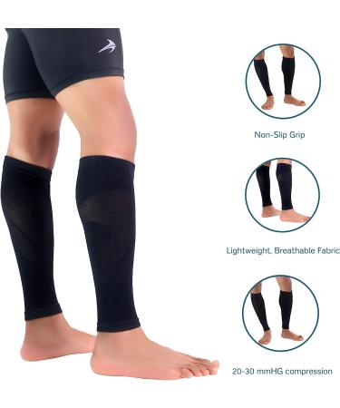 CompressionZ Calf Compression Sleeves (20-30mmhg) - Support for Shin Splints, Running, Leg Pain - Black/Black Medium - Buy Online on GoSupps.com
