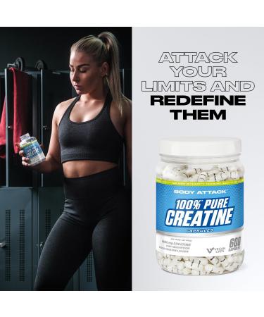 Body Attack 100% Pure Creatine Capsules - 600 Count | Sports Nutrition Supplement for Energy & Performance - Ship Internationally - Buy Online on GoSupps.com