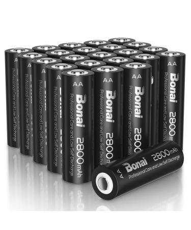 BONAI AA Rechargeable Batteries High-Capacity 2800mAh 1.2V NiMH Battery Low Self Discharge Pre-Charge Double AA Battery 24 Count 24 AA