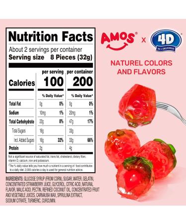 Amos 4D Gummy Candy Strawberry Burst - Fruity Jelly-Filled Natural Flavor - Resealable 2.29oz Bag (Pack of 6) - Buy Online on GoSupps.com
