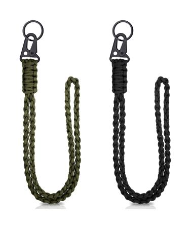 Frienda Heavy Duty Paracord Lanyard Necklace Whistles Strap Braided 550 Keychain Lanyard for Outdoor Activities Black, Army Green 2.0