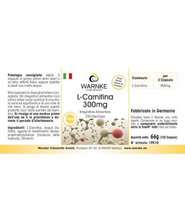 L-Carnitine 300mg - High Dose Carnipure Liquid | 100 Licaps - Premium German Pharmacy Quality | Warnke Vitalstoffe - Buy Online on GoSupps.com