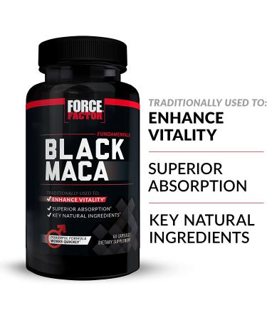 Black Maca Root Vitality Supplement for Men - 1000mg 60 Capsules - Natural Maca Negra Extract - Superior Absorption and Power - Force Factor Fundamentals Series - Buy Online on GoSupps.com