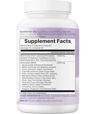 Micro Ingredients Resveratrol NAD Complex 3 000mg for Women & Men 240 Veggie Capsules | NMN Supplement Alternative | 11-in-1 Blend with NAD+ Quercetin Moringa Berberine Grape Seed & Oregano - Buy Online on GoSupps.com