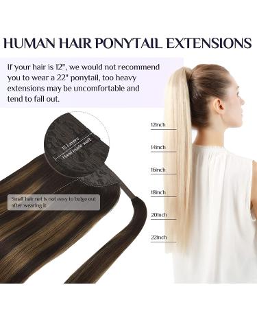 DOORES Balayage Dark Brown to Chestnut Brown Human Hair Ponytail Extension 14 Inch 75g - Clip in Heat Resistant Real Hair Piece - Buy Online on GoSupps.com