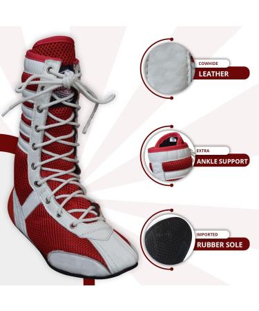 Professional Boxing & Wrestling Shoes for Adults & Youth - White/Red, Size 10 | Non-Slip, Lightweight, Breathable Training Boots - Buy Online on GoSupps.com