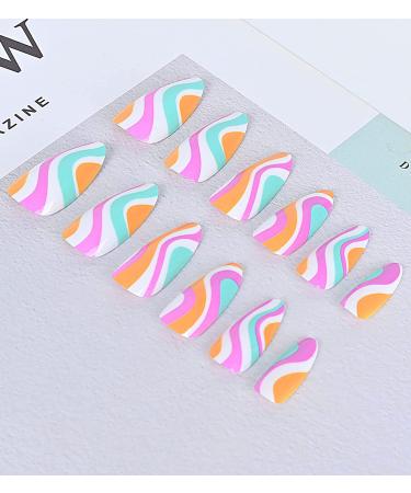 24 Pcs Colorful Candy Swirl Stiletto Press On Nails with Glue - Luvehandicraft - Buy Online on GoSupps.com