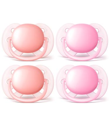 Philips AVENT Ultra Soft Pacifier  0-6 Months  Pink/Peach  4 Pack  SCF213/40 4 Count (Pack of 1)