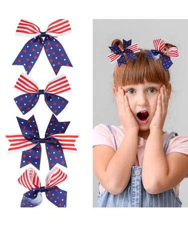 4th of July Hair Bows Clips Patriotic Hair Claws USA Flag Hairpins for Kids and Girls American Star Hair Accessories for Independence Day Memorial Day Hair Decorations 4Pcs